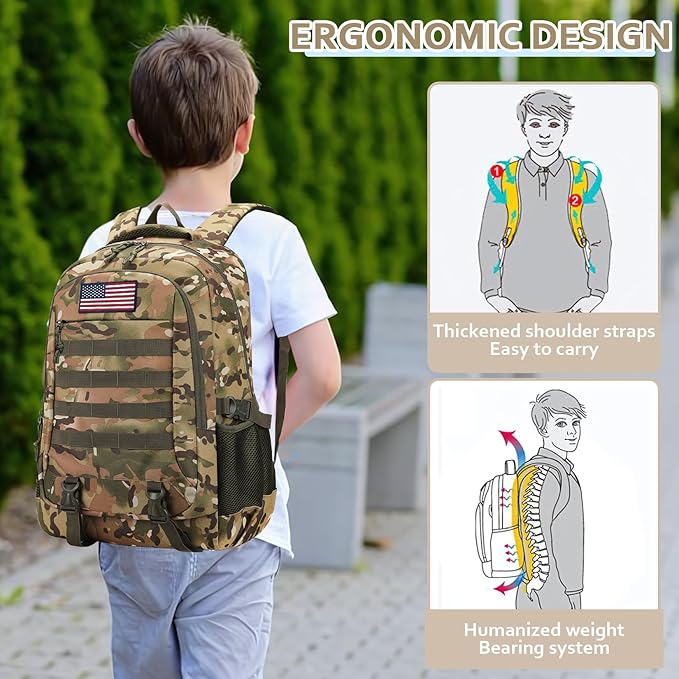 Camo Backpack for Boys backpack for School Bags for Boy Bookbag Children Kids Teens Elementary Middle High School Outdoor Camping