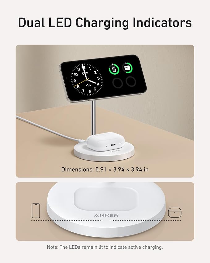 Anker MagGo 2-in-1 MagSafe Compatible Qi2 15W Wireless Charging Stand | Qi2 Certified Fast Charging Wireless Charger for iPhone 17 AirPods Pro and More (Black 40W Adapter Included)