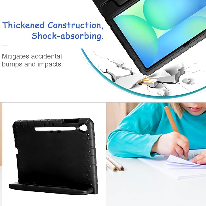 Kids Case for Samsung Galaxy Tab S10 FE Plus 13.1 (2025) Techcircle Handle Stand Light EVA Foam Bumper Protective Rugged Drop Protection Child Proof Cover Black