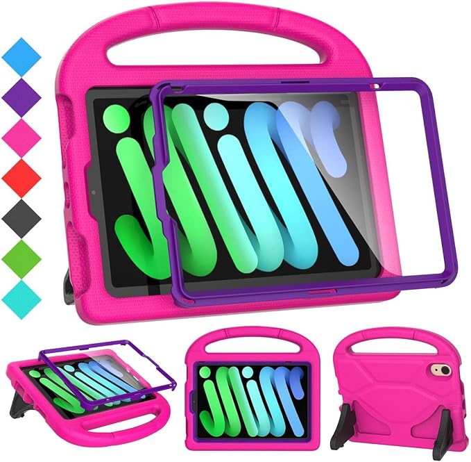 SUPLIK Kids Case for iPad mini 7 (A17 Pro) 2024 &amp iPad mini 6 2021 8.3-inch iPad mini 6th/7th Generation Case with Screen Protector Durable Shockproof Kids Cover with Handle Stand Black