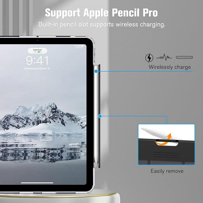 Fintie Clear Case for iPad Air 11-inch &amp iPad Air 5th/4th Generation 10.9 | Tri-Fold Stand Retractable Pencil Holder Viewing &amp Typing Angles Slim Transparent Hard PC Back Cover Black