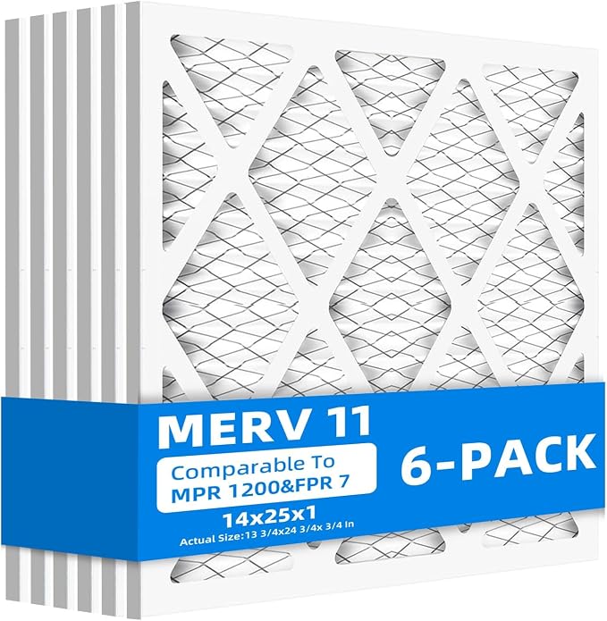 14x25x1 Air Filter, MPR 1200 & FPR 7, MERV 11 Pleated Air Filter
