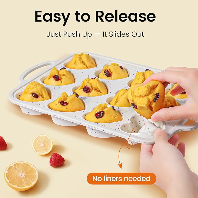 Fimary Premium Silicone Heart-Shaped Baking Mold with Metal Reinforced Frame – 2 Pack Non-Stick Cupcake & Muffin Pan for Baking Chocolate, Egg Bites & Brownies – BPA Free, Dishwasher & Oven Safe