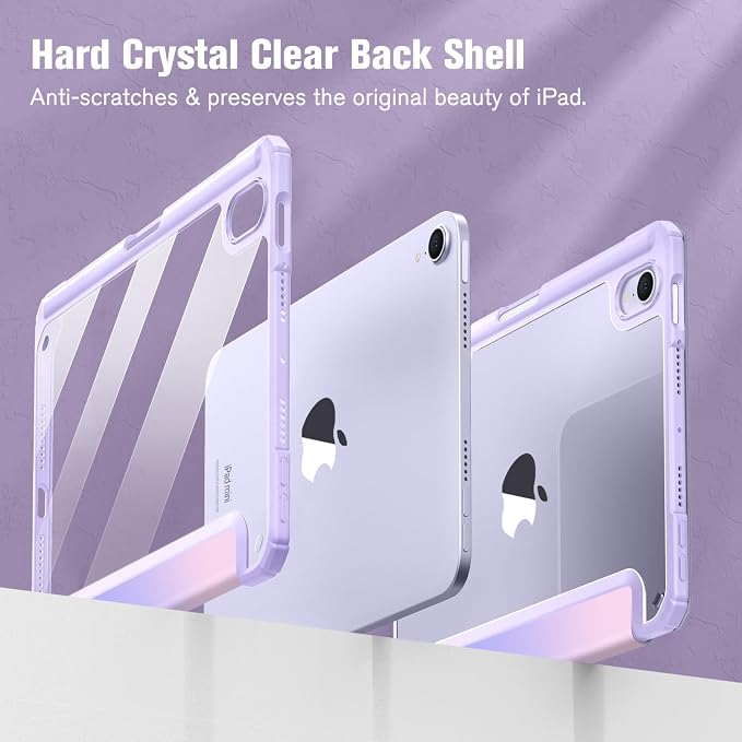 Fintie Clear Case for iPad mini 7th Generation (A17 Pro) / mini 6 8.3 | Slim Hybrid Shockproof Hard PC Back Cover Pencil Holder Viewing &amp Typing Angles Auto Sleep/Wake Black