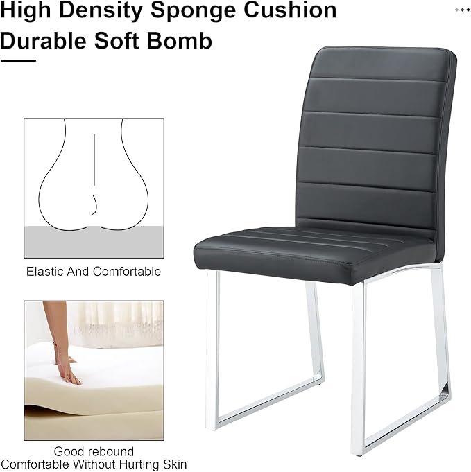 Modern Dining Chairs Set of 4, White Faux Leather Kitchen Chairs, Upholstered Armless Dining Room Chair with Gold Mental Legs Heavy Duty, Comfortable (Black Chairs, Set of 4)