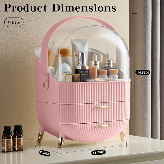Makeup Organizer for Vanity, Cosmetics Skincare Organizers with Lid and Drawers, Cosmetic Display Cases for Countertop Bathroom Dresser, Ideal Gifts for Women