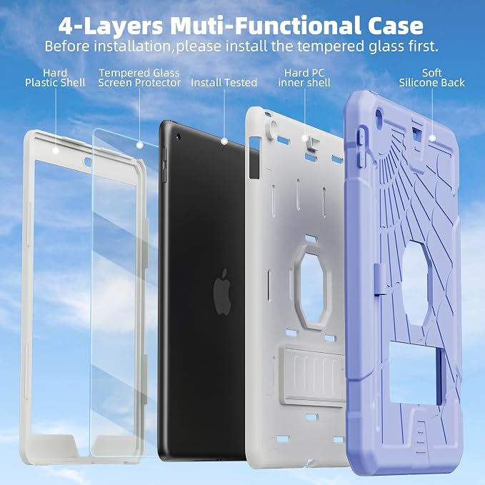 TSQQST iPad 9.7 Case 6th/5th Gen 2017 2018 for Kids Boys Girls | Tempered Glass Screen Protector Pencil Holder &amp Stand Heavy Duty Shockproof Rugged Protective Red+Blue