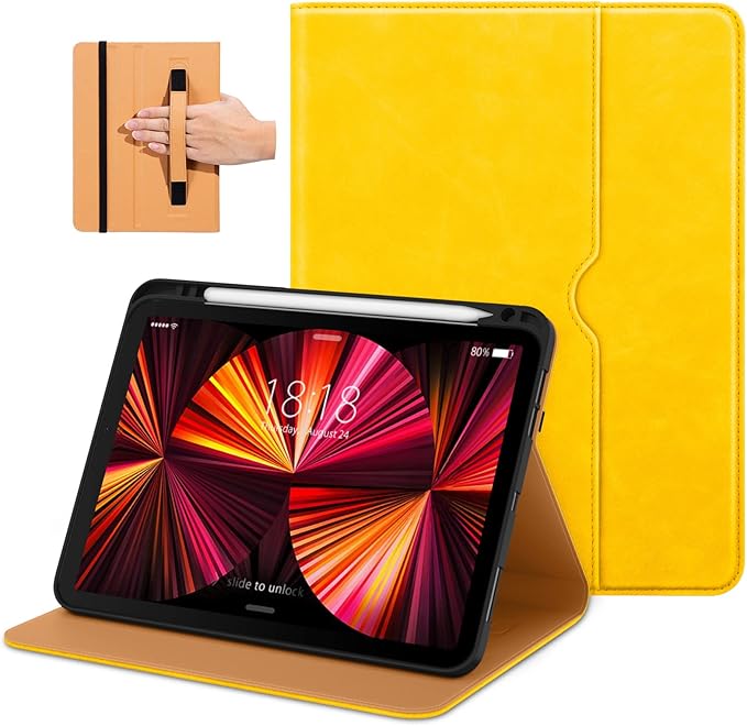 DTTO Case for iPad Pro 11 Inch 4th / 3rd / 2nd / 1st Generation 2022/2021/2020/2018Premium PU Leather Folio Stand Cover with Hand Strap Auto Wake/SleepMultiple Viewing Angles Black