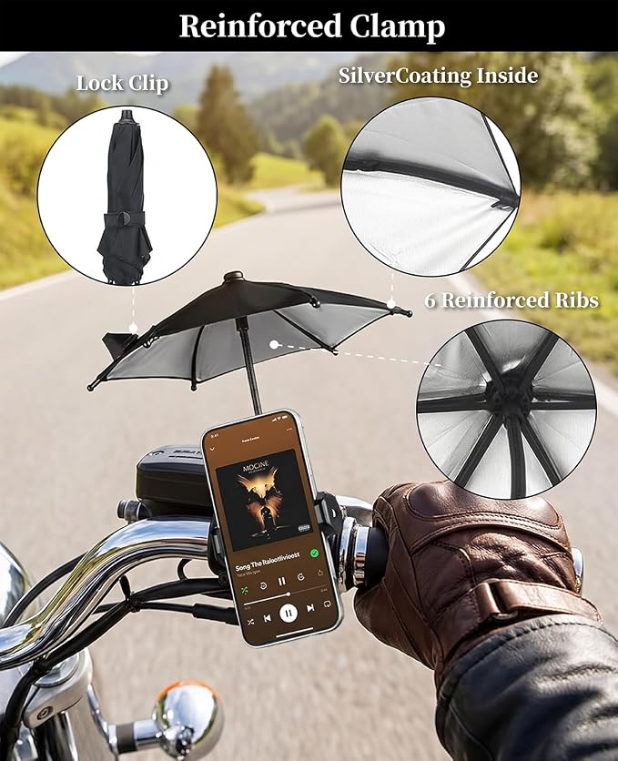 Strong Phone Sunshade Umbrella for iPhone/Android with Sturdy Clip - 360 Adjustable Mini Tanning Shade Cover - UPF 50+ UV Protection - Ultra-Lightweight &amp Compact - Black