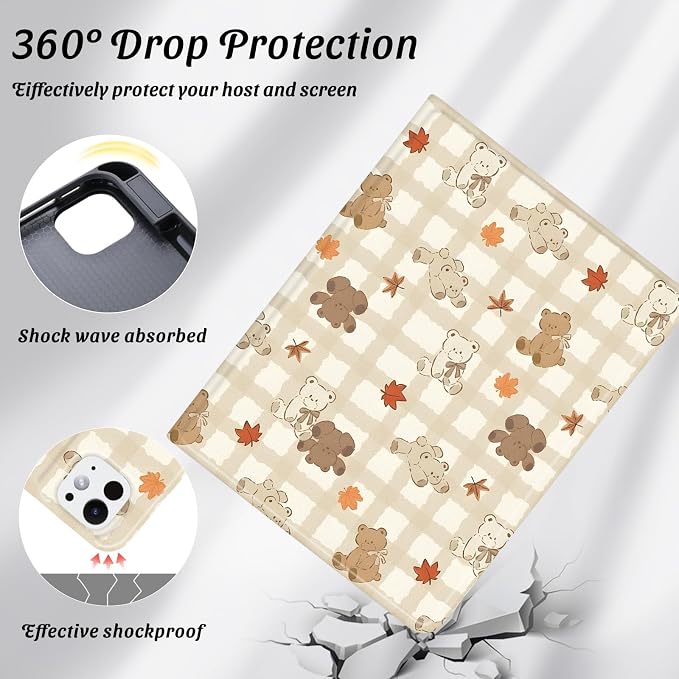 Cute Maple Bear Case for 10.2 iPad 2019/2020/2021(7th/8th/9th Gen) with Pencil Holder Auto Wake/Sleep Leather Soft TPU Back Cover for Women Girls