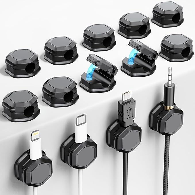 14 Pack Magnetic Cord Organizer - Cord Organizer for Desk - Cord Holder - Cord Holder for Nightstand, Magnetic Cable Clips, for Desk, Nightstand, Phone Charger, Computer, Home, Office, Car