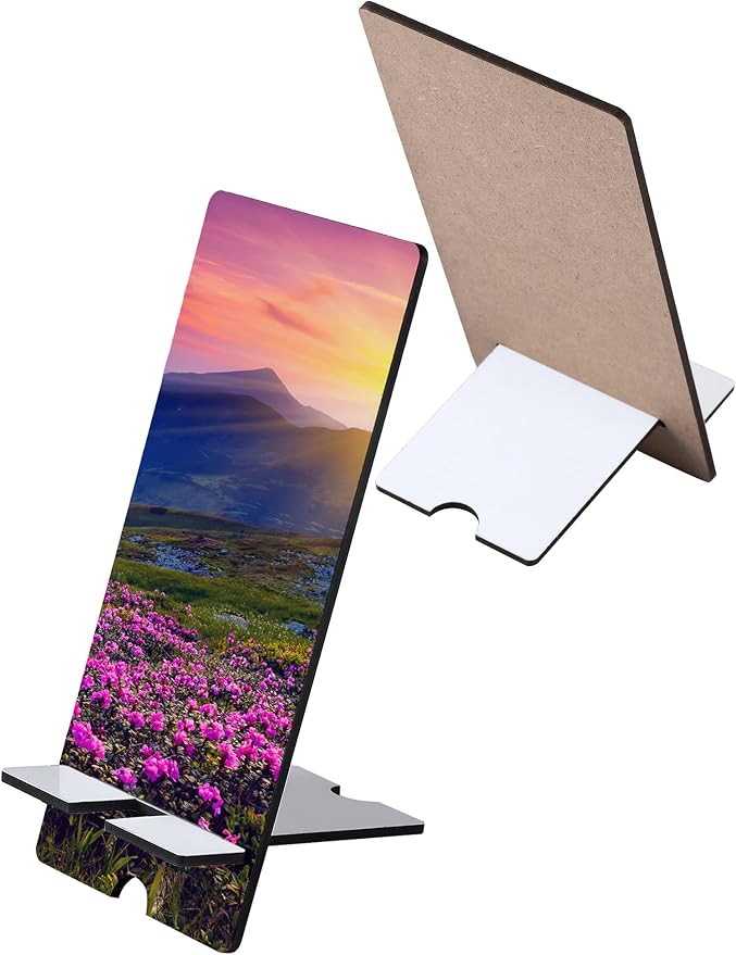 Frienda 4 Pieces Sublimation Blank Phone Stand Sublimation Cell Phone Holder for Desk Wood Smartphone Holders DIY Craft Charging Stand for Desktop Office Table Home Kitchen