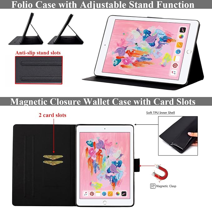 for Apple iPad 9th/8th/7th Generation 10.2 Inch Case 2021/2020/2019Smart PU Leather Folio Stand Magnetic Wallet with Card Pockets [Auto Wake/Sleep] Soft TPU Shockproof Cover Pink Beach Sea