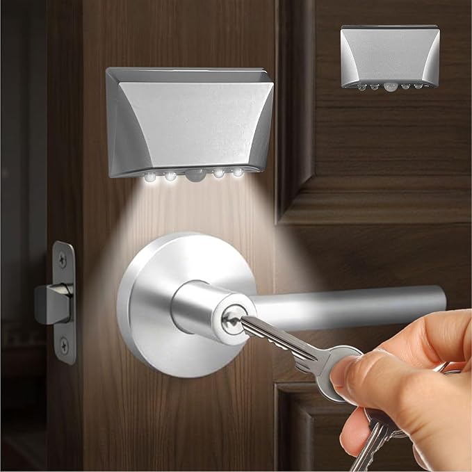 RADIXIUM Silver Motion Sensor Keyhole Light - Automatic on/Off Infrared LED, Suitable for Front Doors, corridors, Stairs in The Dark | 3-Way Installation （Magnetic Suction、Adhesive and Screw）