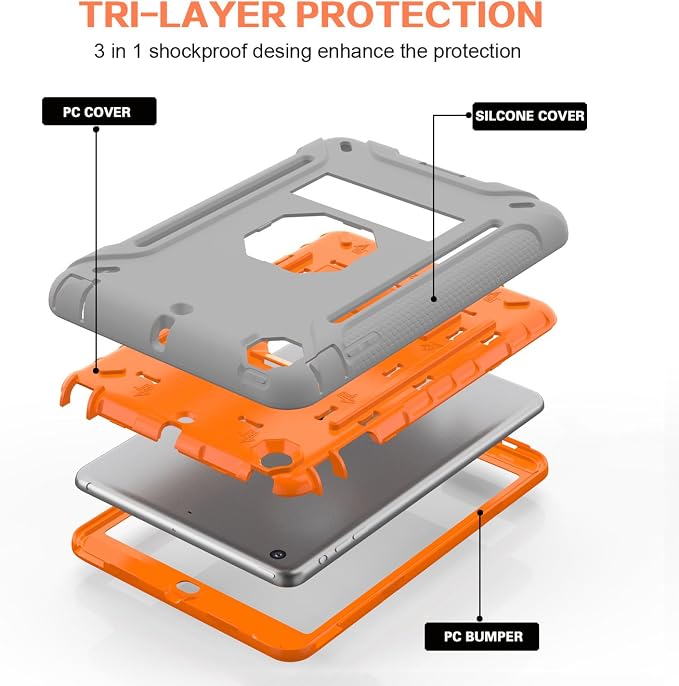 MAKEIT CASE iPad Mini Heavy Duty Hybrid Shockproof Protective Case - Full-Body Rugged Silicone and PC Hard Case With Kickstand for iPad Mini 1/2/3