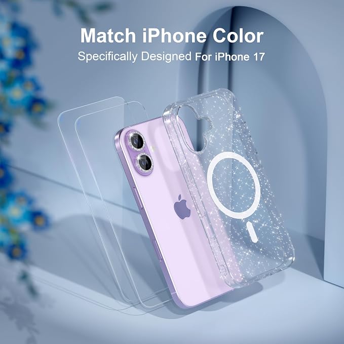 Choiche for iPhone 15 Pro Max Case Compatible with MagSafe Glitter Black | Women Girly Cute Glitter Sparkly Magnetic Phone Case with Diamond Camera Lens Protectors Military-Grade Drop Protection 6.7