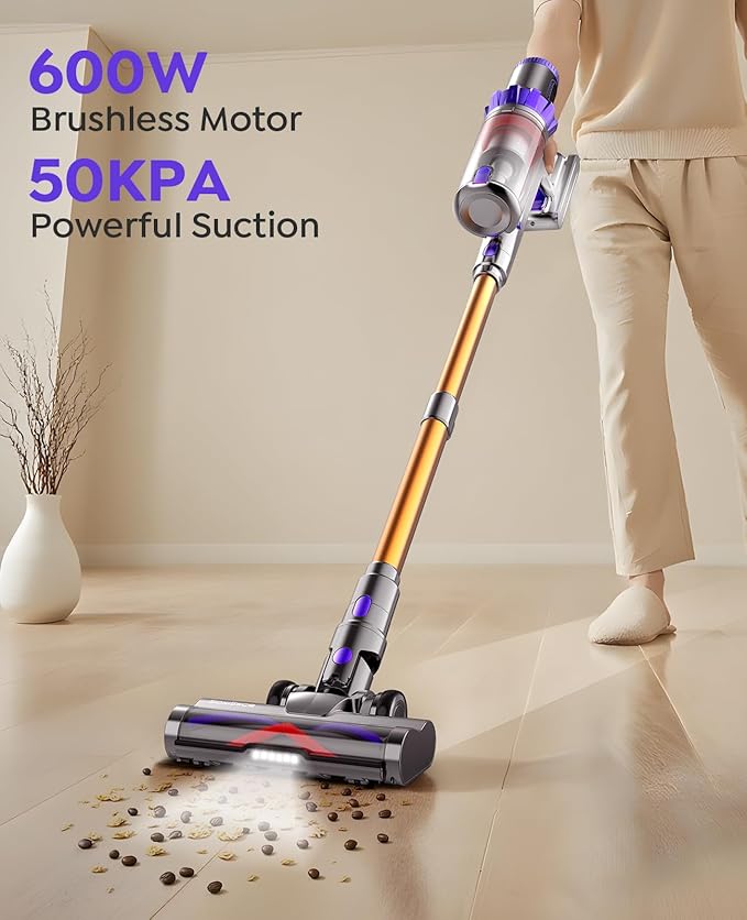 Cordless Vacuum Cleaner, 50KPA Powerful Suction, 70Min Runtime Vacuum Cleaners for Home, Self-Standing Stick Vacuum with Charging Dock Station,Anti-Tangle Brush for Home Pet Hair/Carpet/Hardwood Floor