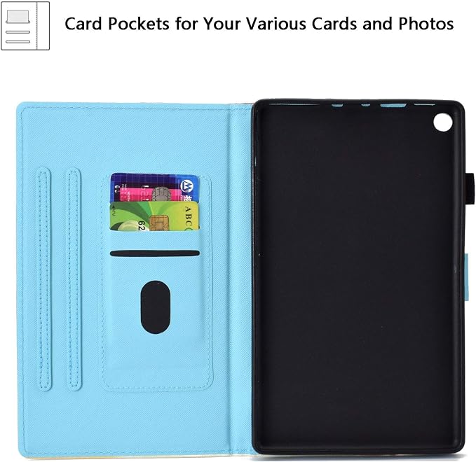 Kindle Fire HD 8 Tablet Case (8th/7th/6th Generation)Smart Stand Synthetic Leather Cover with Auto Wake/Sleep [Card &amp Pencil Holder] for 8 Amazon Fire HD 8 (2018/2017/2016) Blue Sea Beach