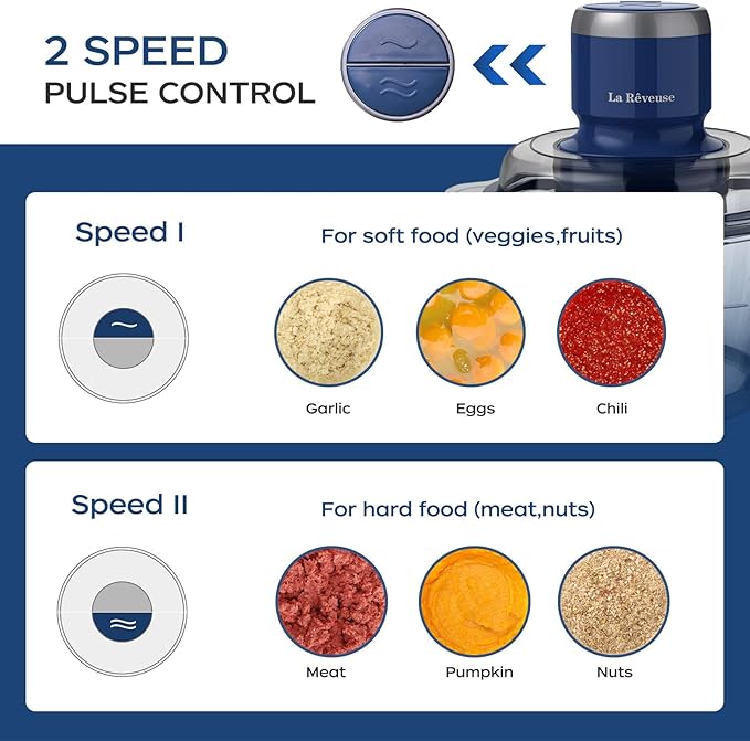 La Reveuse Electric Food Processor, 7-Cup Food Chopper Glass Bowl, Blue