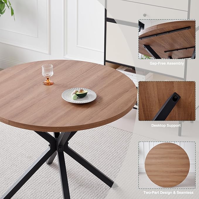 39" Round Dining Table Set for 4, Mid Century Kitchen Table with 4 Velvet Dining Chairs for Apartment Living Room Space Saving