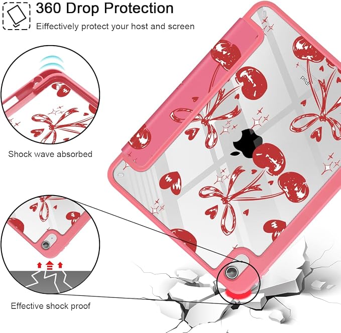 Mektron Case for 2026 iPad Air 11 inch M4 8th (M3 2025 7th /M2 2024 6th) Compatible with iPad Air 10.9 (2022 5th Gen /2020 4th Gen) Shockproof Clear Shell Blue Bows &amp Flowers