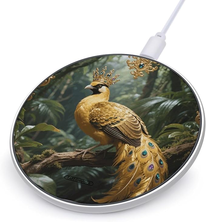 Golden Bird Wireless Charger with USB CableAluminum Alloy Frame 10W Max Compatible Fast Wireless Charging Pad- 3.2ft Cable Included for Travel Home Office Desk