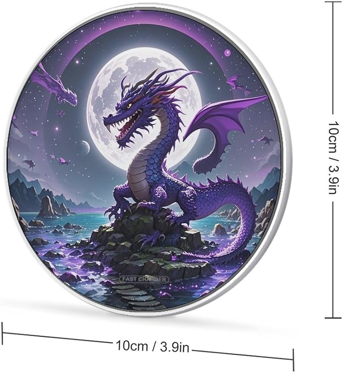 Purple Dragon Moon Wireless Charger Aluminum Alloy Frame 10W Fast Charging Pad with Indicator Light 6mm Thin &amp Portable Wireless Charging Pad for Travel Home Office Desk