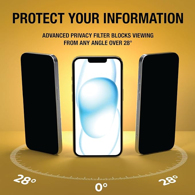 DEWALT Heavy Duty 2Pack Privacy Screen Protector for iPhone 13 Pro Max/14 Plus Sensor Protection Dynamic Island Compatible AntiSpy Tempered Glass [9H Hardness] Case Friendly High Response HD Quality