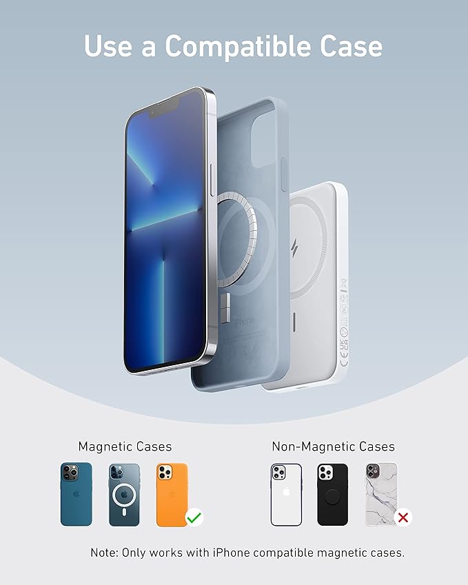 Anker 621 Magnetic Portable Charger (MagGo), 5,000mAh Wireless Power Bank with USB-C Cable, Magsafe-Compatible Battery Pack for iPhone 16/15/14/13/12 Series