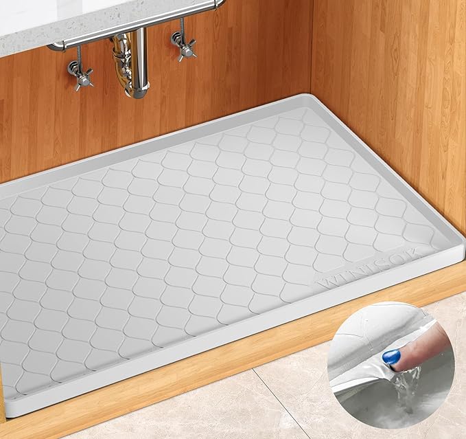 Silicone Under Sink Mat 25" x 19", kitchen Essentials and Gadgets, Shelf liner and Cabinet Protector, Home Organizers and Storage, Waterproof Bathroom Tray