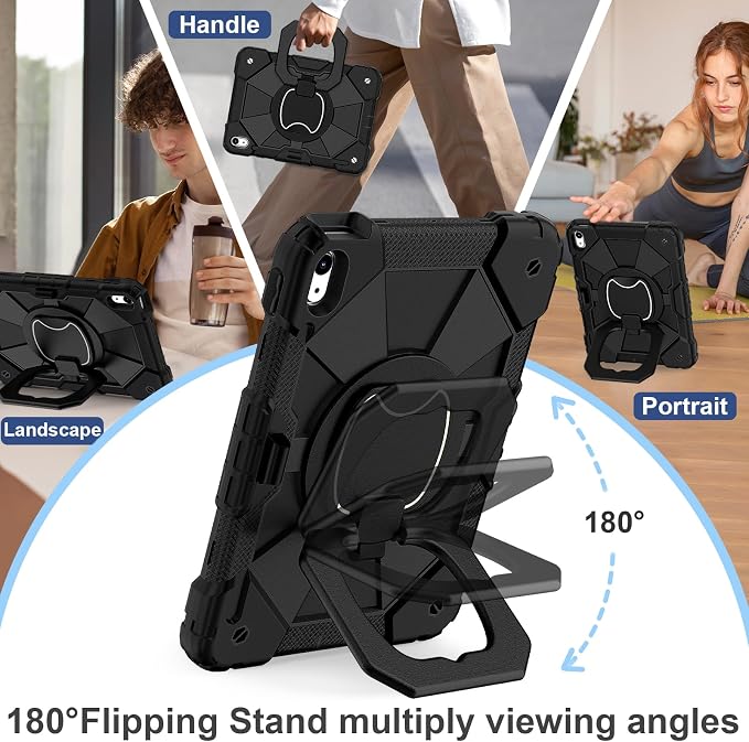 Scnioy Case for iPad (A16) 11th Generation 11 Inch (2025) / iPad 10th Generation Case 10.9 Inch (2022) with 360° Rotating Stand Screen Protector Pen Holder Shoulder Strap Black