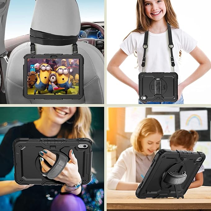 Case Compatible with iPad (A16) 11th 2025/10th Gen 2022 | Built-in Screen Protector Pen Holder Heavy Duty Shockproof Rugged Protective Case W/Handle Shoulder Strap