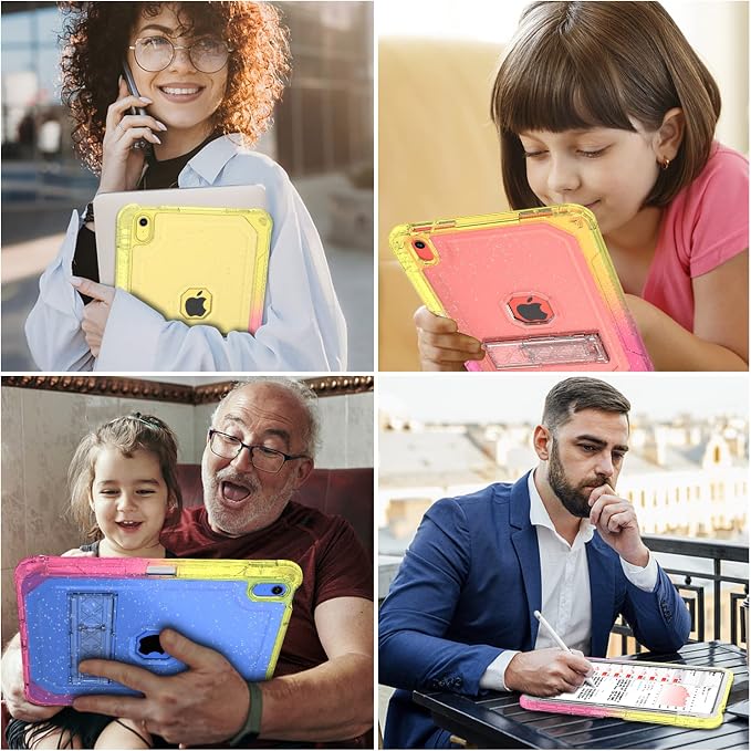 ZoneFoker Case for iPad 11-inch (A16) 2025 / iPad 10th Gen 10.9 inch 2022 Heavy Duty Shockproof Rugged Protective with Pencil Holder 11th / 10th Translucent Cover with Kickstand