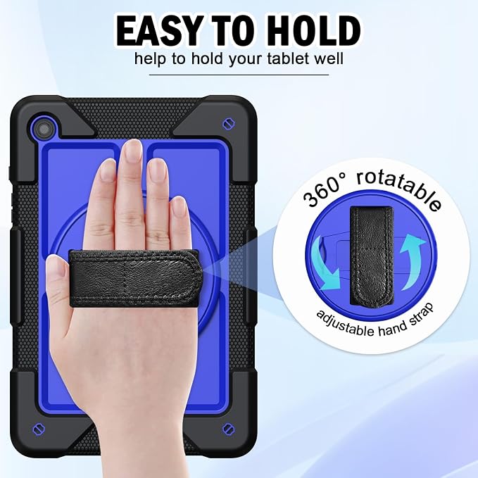 BMOUO for Samsung Galaxy Tab A9+ Plus Case 11 2023 (SM-X210/X216/X218) Shockproof Galaxy Tab A9 Plus Case with Rotating Stand and Hand/Shoulder Strap Black