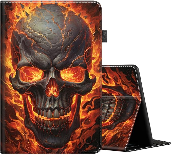 Case for All-New Amazon Fire HD 10 and 10 Plus Tablet (13th/11th Generation 2023/2021 Release) 10.1 Multi-Angle Smart Stand Cover Auto Sleep/Wake Skull and Fire