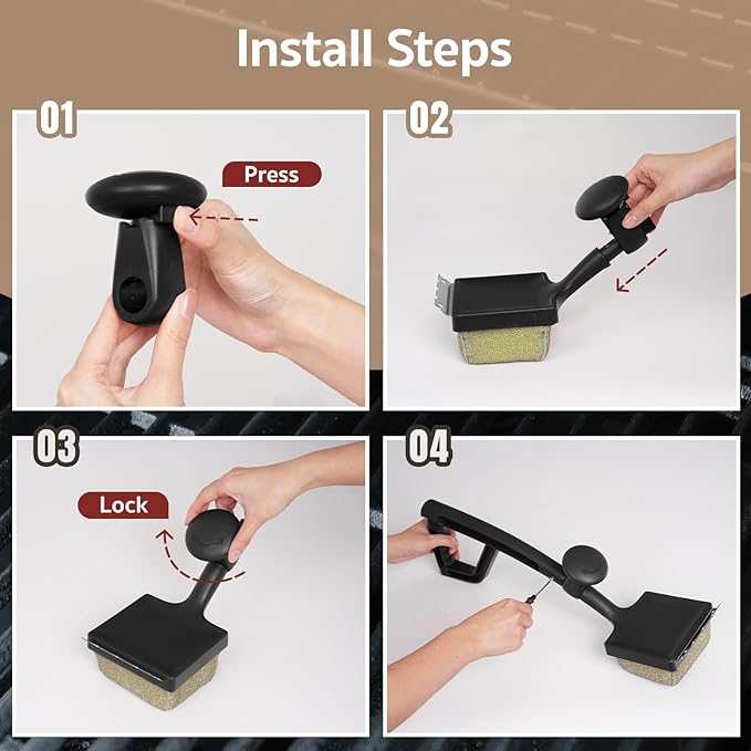GASPRO Steam Grill Brush Bristle Free for Outdoor Grill, BBQ Grill Cleaning Brush with Replaceable Scrub Sponge Head & Scraper, Ergonomic Handle, Safe for Stainless Steel, Cast Iron & Porcelain Grate