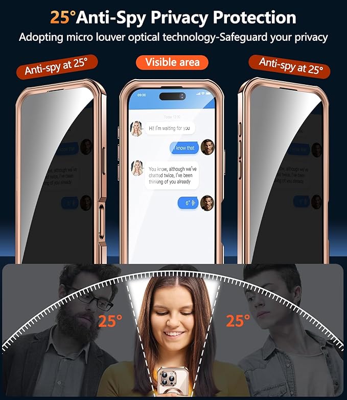 [360° Rotatable CD Stand & Built-in Privacy Screen Magnetic Case for iPhone 16 Pro Max [Compatible with MagSafe & Full Signal] Shockproof Full Body Anti-Spy Cover for 16 Pro Max-Desert Gold