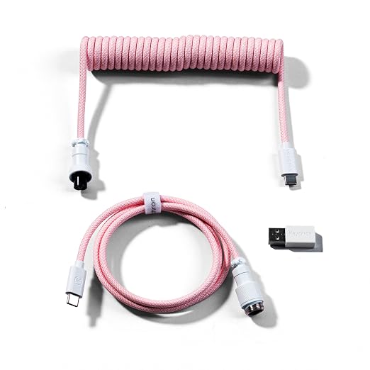 Keychron Custom Coiled Aviator USB-C Cable Black 5-Pin (GX12) Detachable Metal Connector USB-A Adapter Durable Braided Cable for Mechanical Keyboards Charging &amp Data Transfer