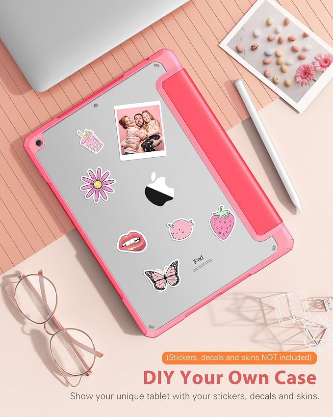 TiMOVO Case for iPad 9th/8th/7th Generation 10.2 inch Black | Pencil Holder Slim Trifold Stand Protective Cover Clear Transparent Back Shell Auto Wake/Sleep