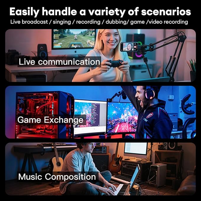 Gaming Microphone for PC, Streaming Mic with RGB Lighting, Mute & Gain Control, Boom Arm, Pop Filter, USB Condenser Gaming Mic for Podcasting, YouTube, Discord, PS4/PS5, Mac, Microfono Profesional (A)