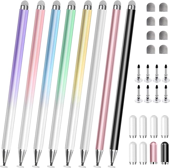 Stylus Pen for Touchscreen 2 in 1 Stylists Pens Compatible with All Touch Screens Devices Tablets iPhone iPad Android Computer Laptop Fine Disc Tip Drawing Styluses [8 Pack]