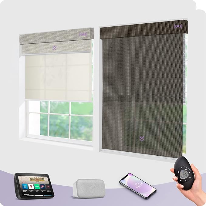 Graywind Motorized Dual Shades for Windows Smart Double Blinds Blackout, Light Filtering or Solar Motorized Blinds with Remote Alexa Google Control Day Night Shades, Custom Size (Custom Fabric)