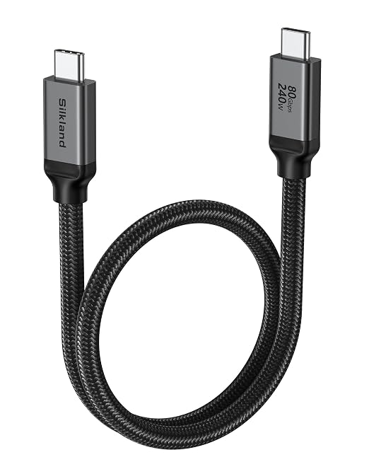 Silkland 80Gbps USB 4 for Thunderbolt 5 Cable 1FT 240W PD 3.1 Charging up to 120Gbps Bandwidth for Dual 8K Braided USB C Data Cable Compatible Thunderbolt 4/5 SSD MacBook M4 Pro iPhone17/16Dock