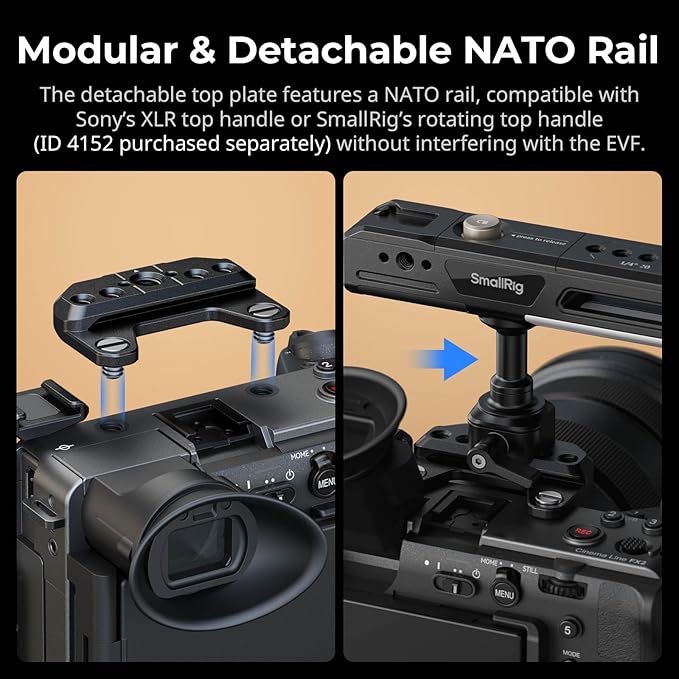 SmallRig Half Cage for Sony FX2, with Removable Top NATO Rail, Quick Release Plate for Arca, Modular Design Compatible with Original XLR Handle, for DJI RS 3 / RS 3 Pro/RS 4 / RS 4 Pro Gimbal - 5591
