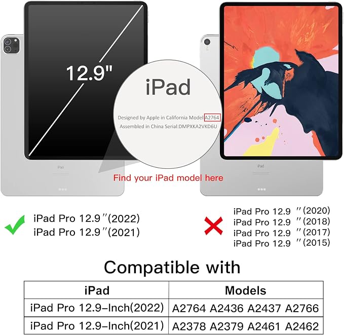 JETech Case Cover for iPad Pro 12.9 6th/5th Gen (2022/2021) Black | Slim Translucent Back Design Tri-Fold Stand Auto Wake/Sleep Lightweight Shockproof Protection
