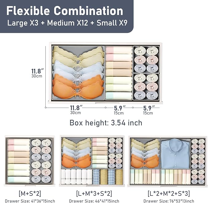 DIMJ Drawer Organizer Clothes Storage - 24 Pack Baby Dresser Organizer for Nursery, Small Fabric Closet Drawer Organizer Bins for Underwears Socks, Foldable Storage Dividers Organization for Bedroom