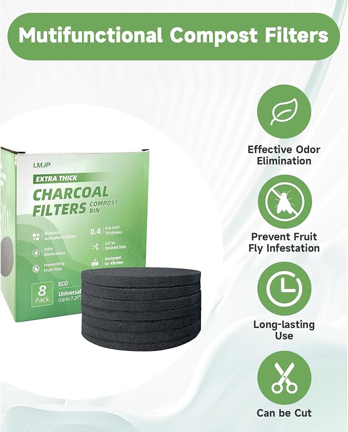 6.7 Inch Charcoal Filters for 8 Pack Kitchen Countertop Compost Bins- Extra