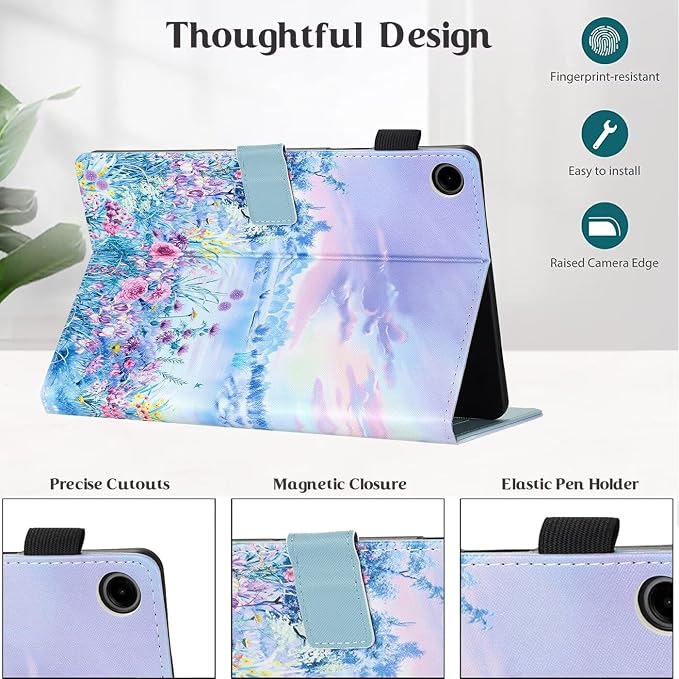 Case for Samsung Galaxy Tab A9 8.7 Inch 2023 (SM-X110/X115/X117) Suede Embossed Flower Flip Stand Protective Shell with Pen Holder &amp Card Slot No Smart Auto Wake/Sleep Function Brown
