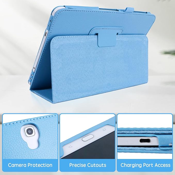 Slim Leather Case for Samsung Galaxy Tab A 8.0 inch 2015 (SM-T350 T357 T355 P350 P355) Multi-Angle Stand Full-Protective Tablet Cover Book Case with Stylus PenScreen Film (Black)