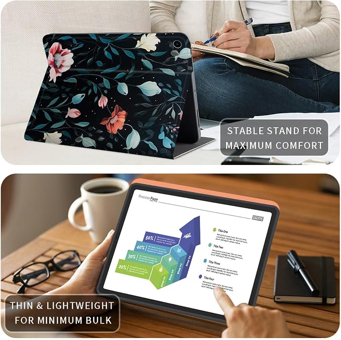 Case for Kindle Fire HD 10 &amp 10 Plus Tablet 10.1 (13th/11th Generation 2023/2021 Release) Lightweight Slim PU Leather Adjustable Multi-Angle Smart Shell Cover with Auto Wake/SleepA Flowers Art